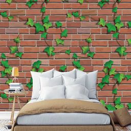 Jaamso Royals Green Leaf & Brown Brick Printed Self Adhesive Removable Wallpaper-picture-15