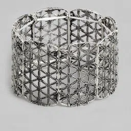 Kord Store Women Oxidised Silver-Toned Floral Textured Elasticated Bracelet-picture-56