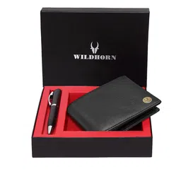 WildHorn Men Black & Silver-Toned RFID Protected Genuine Leather Accessory Gift Set-image-10