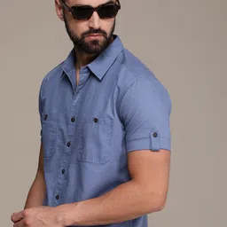 Roadster Men Relaxed Textured Roll-Up Sleeves Pure Cotton Casual Shirt-picture-39