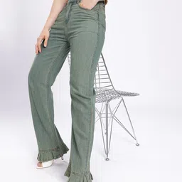 glitchez Women Frills Hem Straight Fit High-Rise Light Fade Jeans-image-91