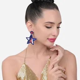 Zaveri Pearls Star Shaped Beaded Drop Earrings-picture-39