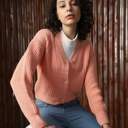 High Star Women Crop Sweater Boxy Fit Cardigan-picture-10