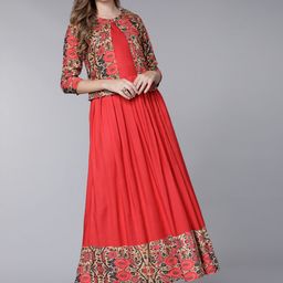 Vishudh Women Red Solid A-Line Dress-picture-2