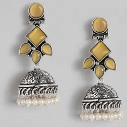AITIHYA Silver-Plated Dome Shaped Beads & Stones Oxidised Jhumkas-picture-54