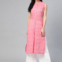 Jompers Women Pink Pure Cotton Woven Design Straight Kurta-picture-4