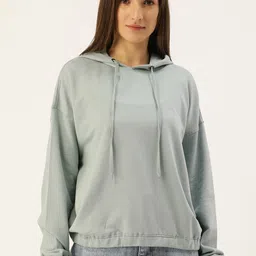 Flying Machine Women Grey Hooded Pure Cotton Sweatshirt-picture-11