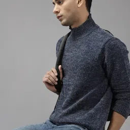 The Roadster Lifestyle Co. Men Navy Blue Solid Turtle Neck Pullover image 1