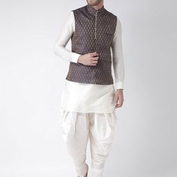 DEYANN Men Off-White Self Design Kurta with Patiala-picture-49