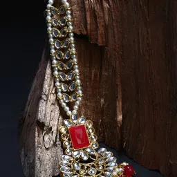 ANIKAS CREATION Gold-Plated Red Handcrafted Maang Tikka-image-29