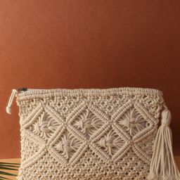 STREET 9 Cream-Coloured Crochet Textured Clutch-picture-2