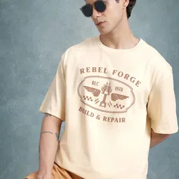 The Roadster Life Co. Printed Drop-Shoulder Sleeves Pure Cotton Relaxed T-shirt-picture-23