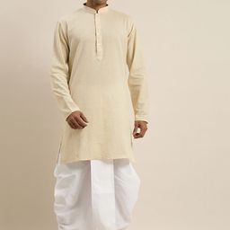 VASTRAMAY Men Beige Pure Cotton Kurta with Dhoti Pants-picture-49