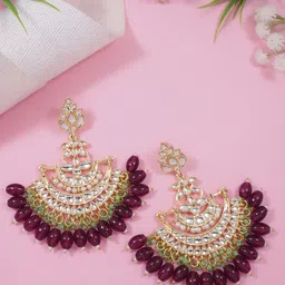 I Jewels Gold-Plated Kundan Contemporary Chandbali Earring-picture-23