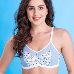 Clovia White & Blue Floral Printed Non-Padded Everyday Bra-picture-13