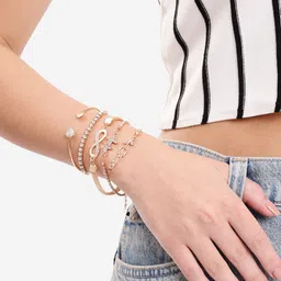 DressBerry Set of 5 Rose Gold-Plated CZ Studded Bracelet-picture-29