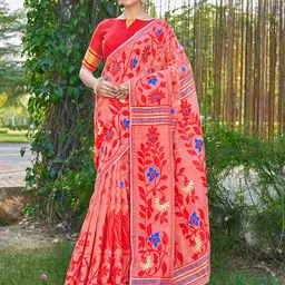 Ariya Prints Floral Woven Design Silk Cotton Jamdani Saree-picture-10