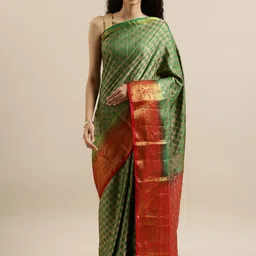 MIMOSA Green & Red Art Silk Embellished Kanjeevaram Saree-picture-17