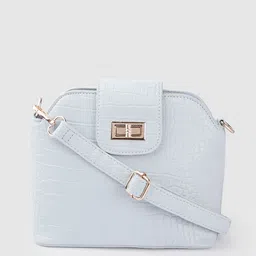 Lino Perros Women Blue Croc Textured Structured Sling Bag-picture-13
