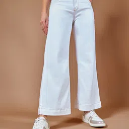 DOLCE CRUDO Women Flared Light Fade Stretchable Jeans-picture-34