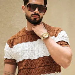 Maniac Men Striped Round Neck Cotton Slim Fit T-shirt-picture-36
