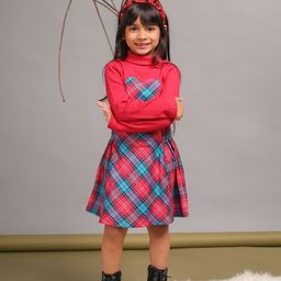 Budding Bees Girls Checked Pure Cotton Top With Skirt-picture-36