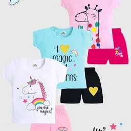 KUCHIPOO Girls Pack of 3 Printed T-shirt with Shorts-picture-31