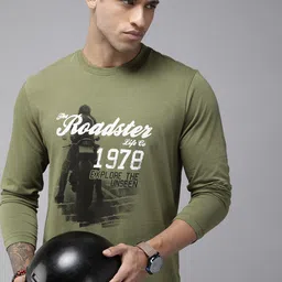 Roadster Men Olive Green Typography Printed Pure Cotton T-shirt-picture-40