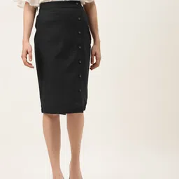 Off Label Women Black Solid Pure Cotton Pencil Skirt-picture-13