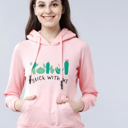 Tokyo Talkies Women Pink & Green Printed Hooded Sweatshirt-picture-39