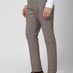 Peter England Men Checked Carrot Fit Crop Formal Trousers image 4