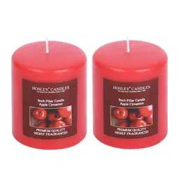 HOSLEY Set of 2 Red Solid Apple Cinnamon Pillar Candles image 2