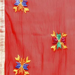 WEAVERS VILLA Red Phulkari Embroidered Dupatta image 2