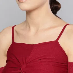 Veni Vidi Vici Women Maroon Solid Bardot Crop Top image 2