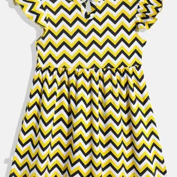 YK X Tinyo Infant Girls Printed Flutter Sleeves Fit & Flare Dress image 5