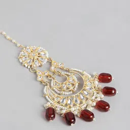 Peora Gold Plated Kundan Studded Dangle Earrings & Maang Tikka image 3