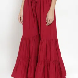 Clora Creation Women Maroon Solid Flared Tiered Palazzos image 5