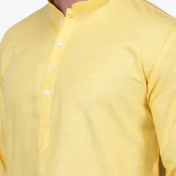 RAJUBHAI HARGOVINDAS Men Yellow & White Solid Kurta with Churidar image 3