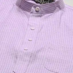 SOJANYA Men Purple & Off White Striped Kurta image 3