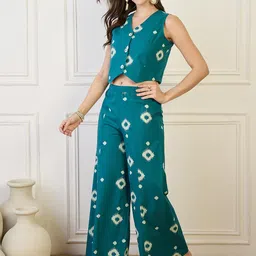 ZUMMER Printed Pure Cotton Waistcoat With Palazzos Co-Ords image 5