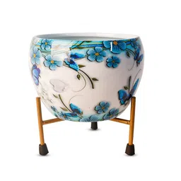 Nymph Reva Home White & Blue Printed Indoor Flower Pot image 3