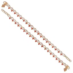 I Jewels Set Of 2 Gold-Plated Stones Studded Anklets image 2