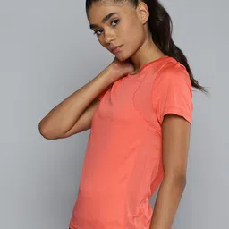 Alcis Women Coral Pink Solid Slim Fit T-shirt image 4