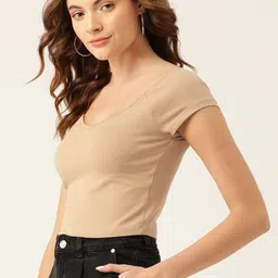DressBerry Women Beige Sweetheart Neck Crop T-shirt-picture-23