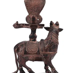 Exotic India Brown Religious Nandi with Shiva Linga For Abhisheka Idol Showpiece image 5