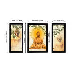 eCraftIndia Set of 3 Yellow & Beige Meditating Lord Buddha Satin Matt Textured UV Wall Paintings image 3