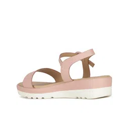 Bata Pink & White Wedge Sandals with Buckles image 3