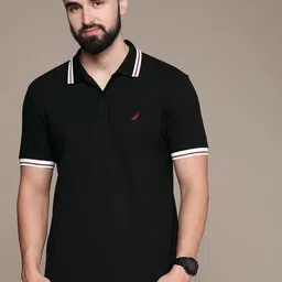 Nautica Solid Polo Collar Pure Cotton T-shirt image 2