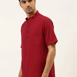 RAJUBHAI HARGOVINDAS Men Maroon Solid Straight Kurta image 2