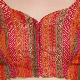 SALWAR STUDIO Women Multicolored Printed Dupion Silk Padded Saree Blouse image 4